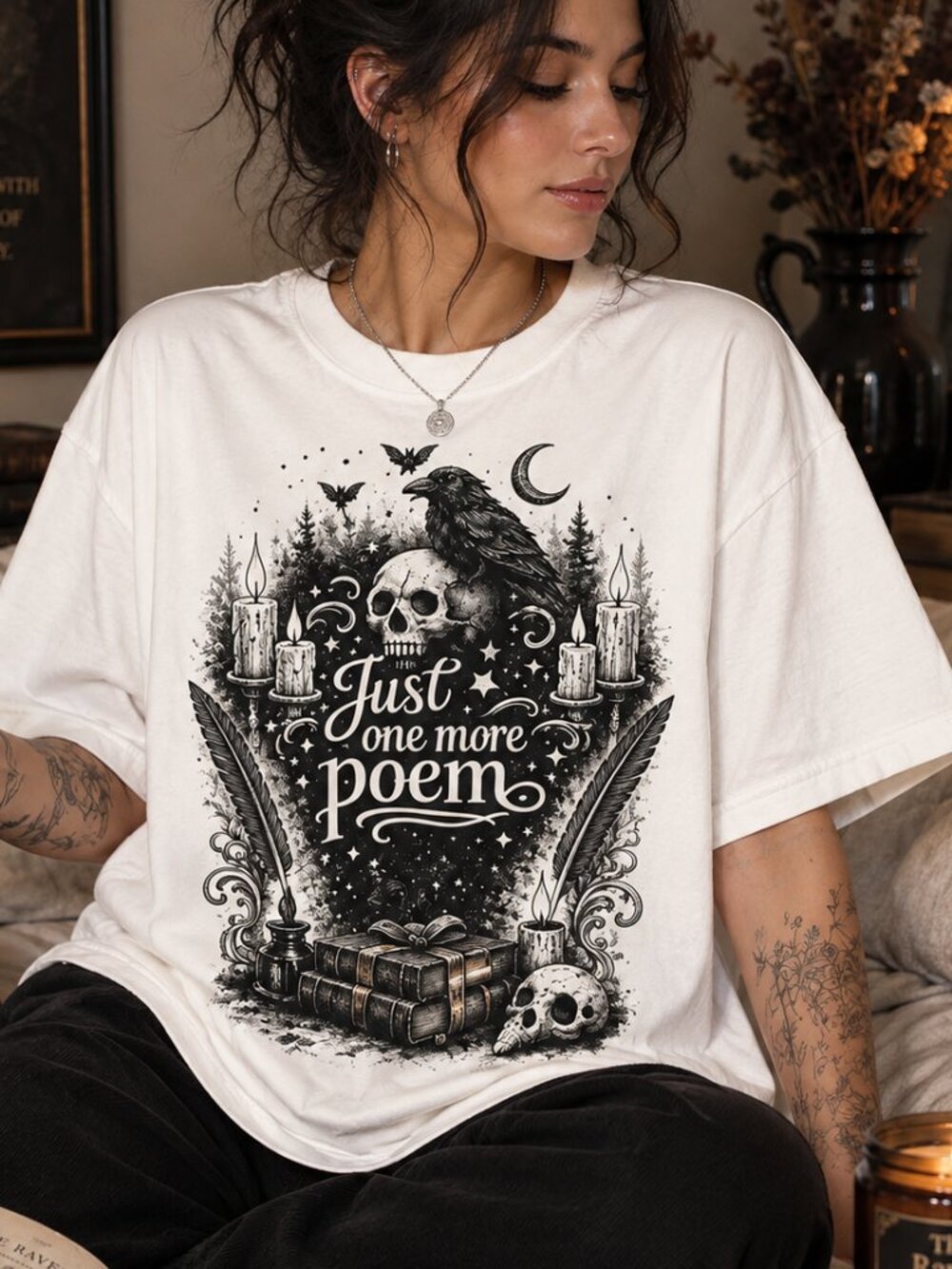 Just One More Poem Edgar Allan Poe Raven Goth Tee